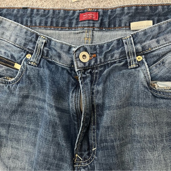 Vintage Sean John Blue Distressed RELAXED HAMILTON jeans Sz 38x32 UNIQUE STYLE - Picture 10 of 11